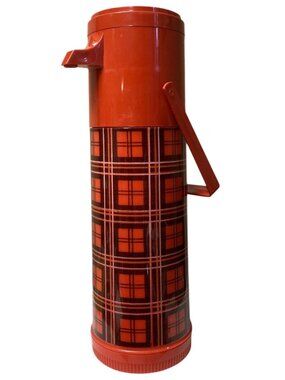 Vintage Aladdin Thermos Red Plaid 1 Quart Pump-A-Drink Dispenser P150 USA 13.5"